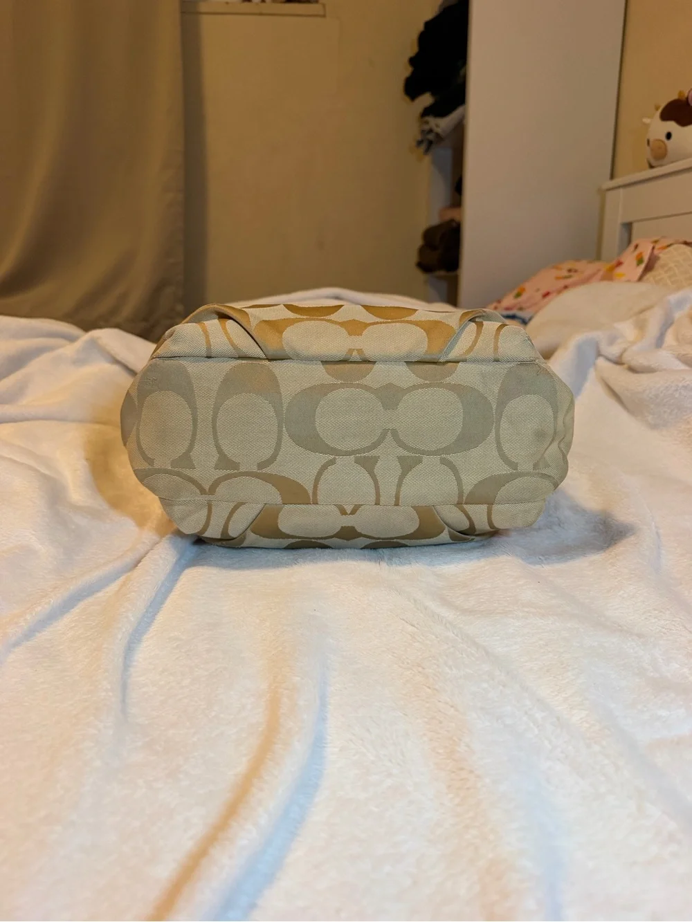 Coach Tan Signature Jacquard Shoulder Bag with Daisy Charm